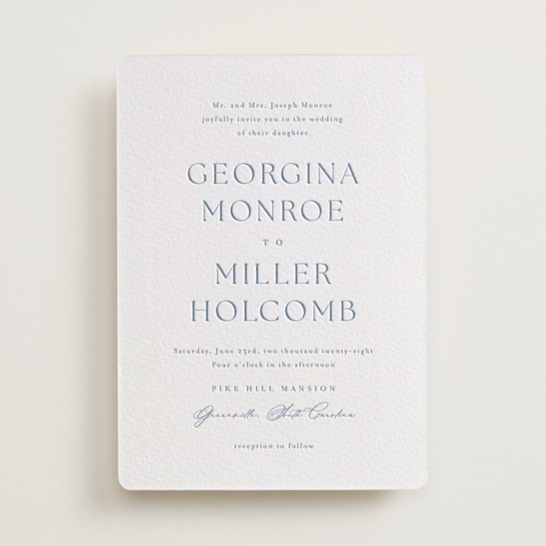 "Modern Air" - Letterpress Wedding Invitations in Provincial Blue by Stacey Meacham - Front