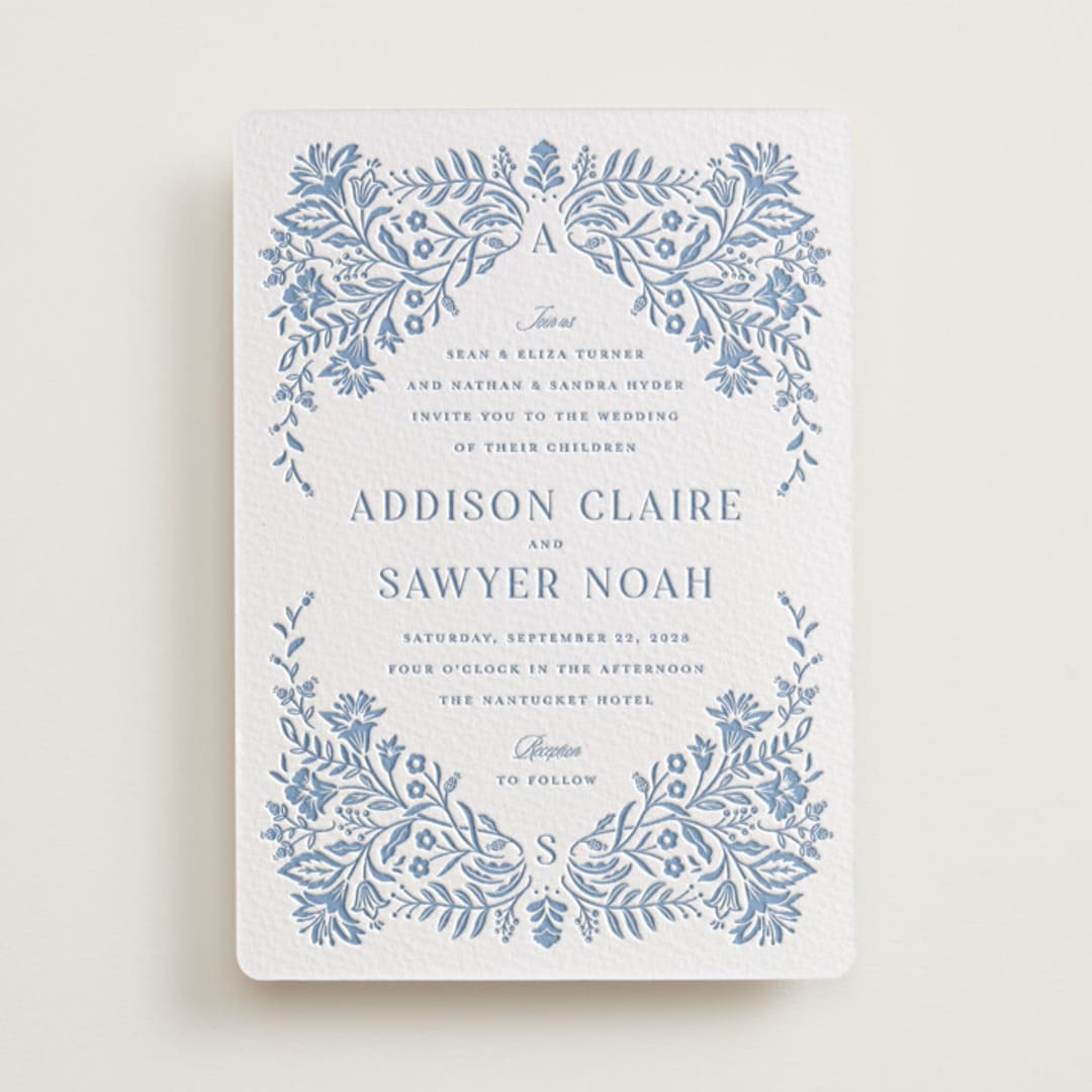 "Sweet Garden" - Letterpress Wedding Invitations in Provincial Blue by Erin German - Front