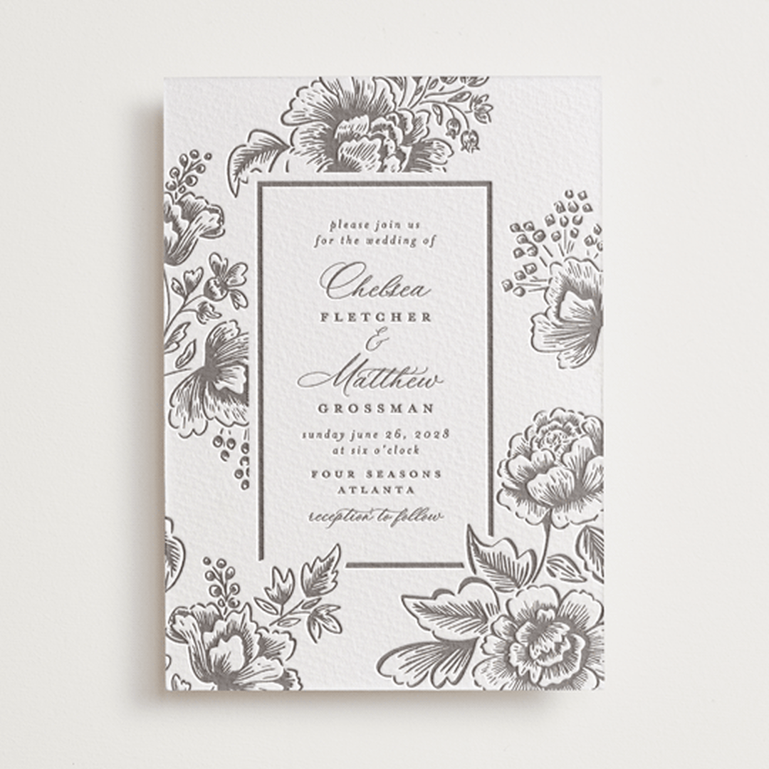 "Wedding Press" - Letterpress Wedding Invitations in Graphite by Chris Griffith - Front