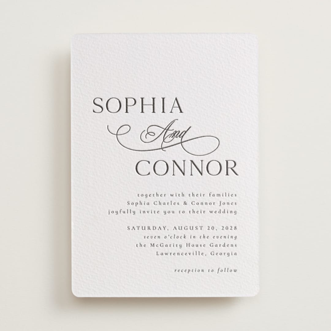 "Us" - Letterpress Wedding Invitations in Soft Black by Nicole Walsh - Front