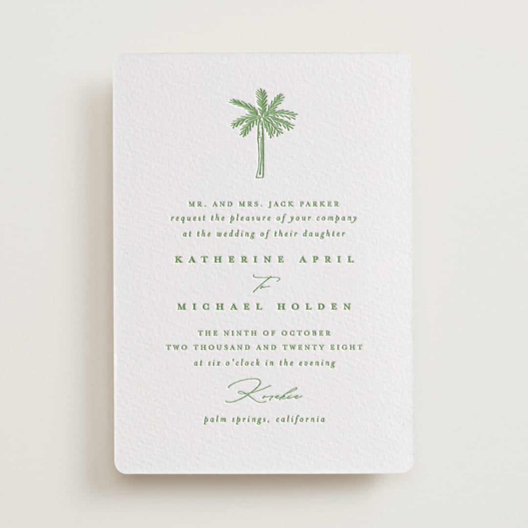 "Iconic" - Letterpress Wedding Invitations in Pear by Creo Study - Front