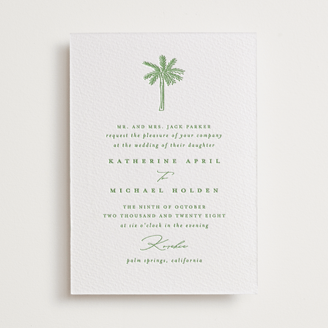 "Iconic" - Letterpress Wedding Invitations in Pear by Creo Study - Front