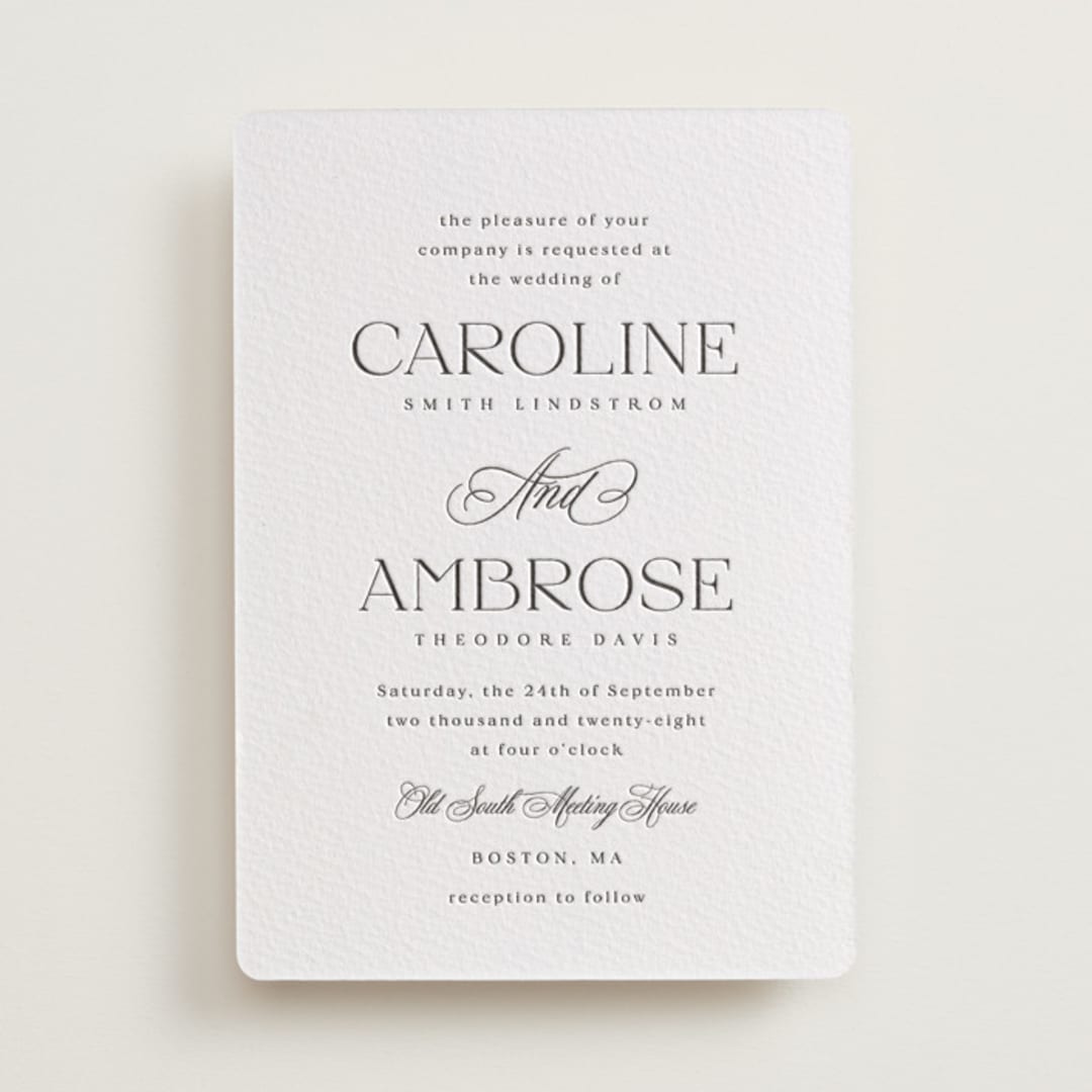 "Ambrose" - Letterpress Wedding Invitations in Soft Black by Olivia Raufman - Front