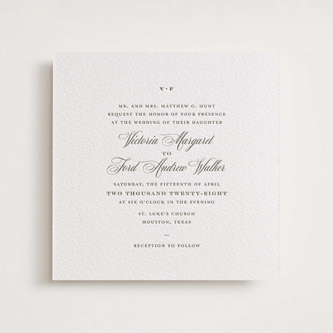 "Putnam" - Letterpress Wedding Invitations in Moss by Megan Davis - Front