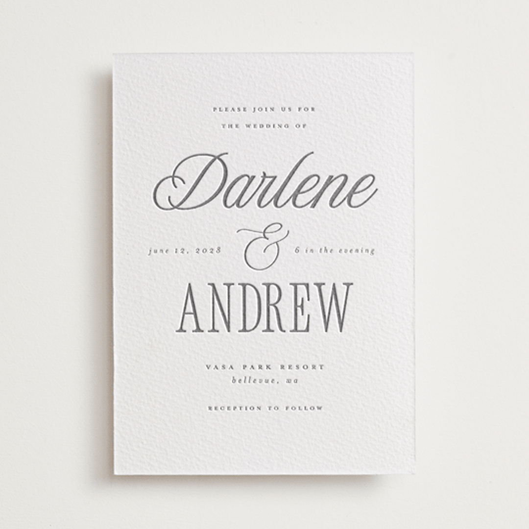 "Icon" - Letterpress Wedding Invitations in Gravel by Vera Lim - Front
