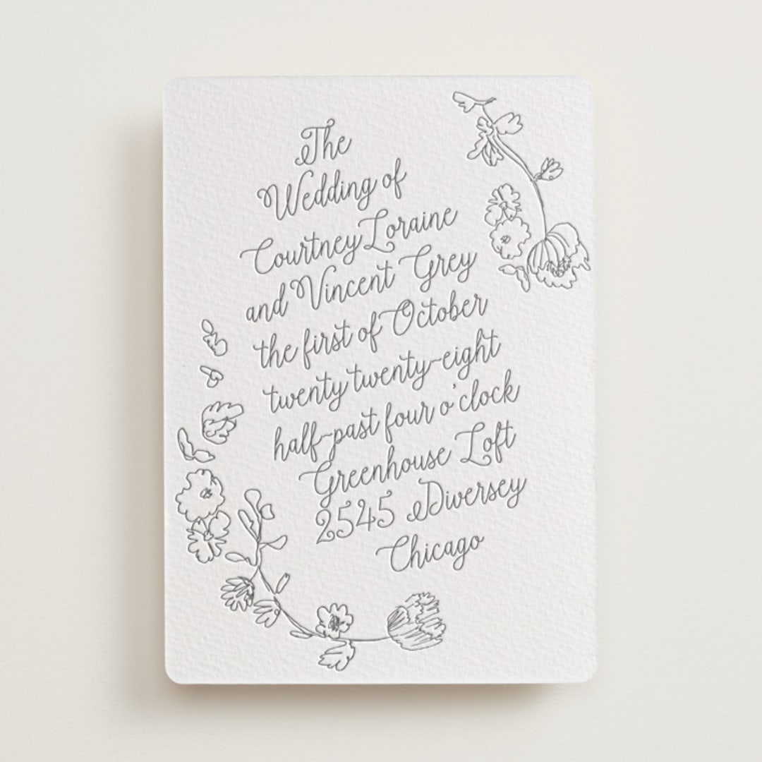 "Note" - Letterpress Wedding Invitations in Gravel by Baumbirdy - Front