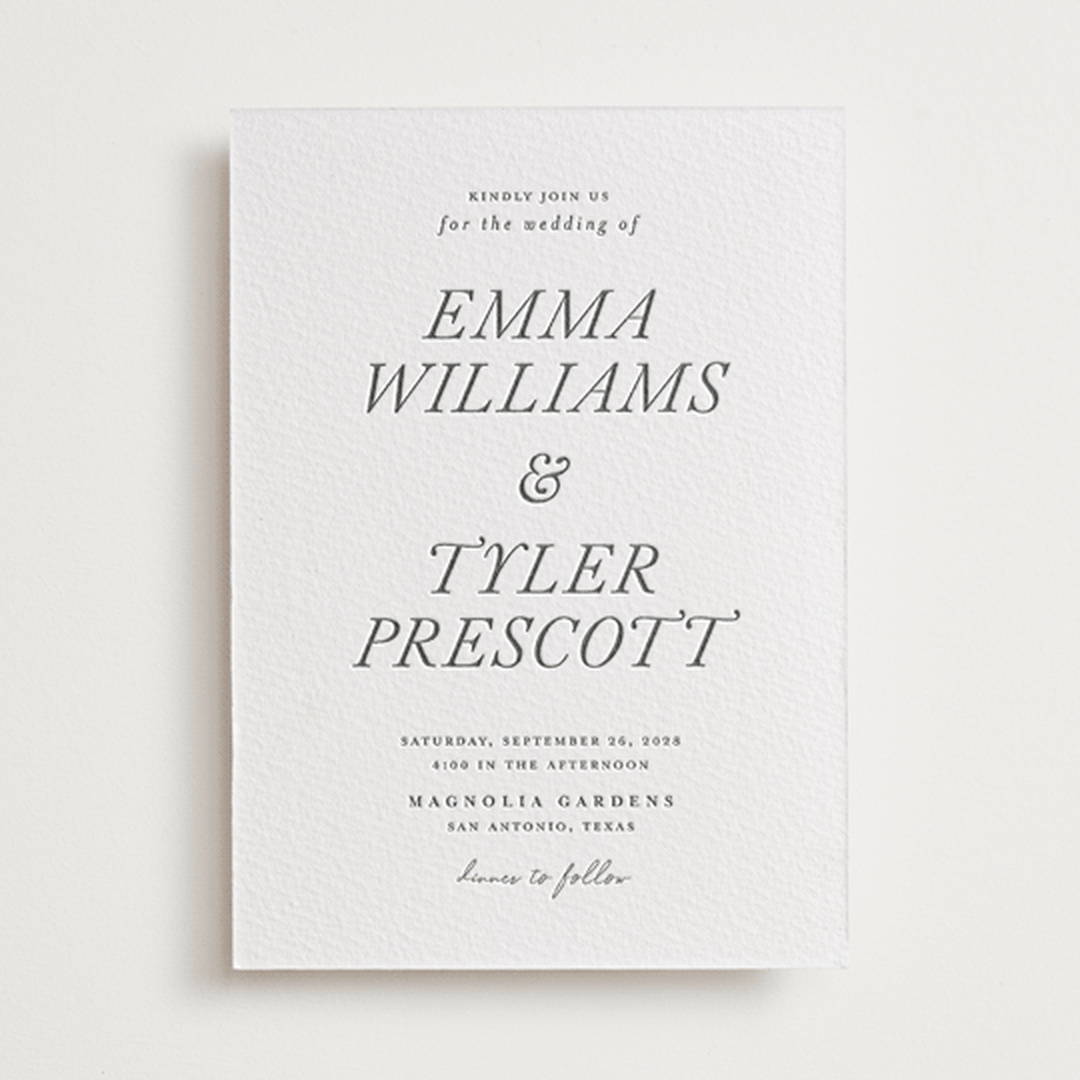 "Magnolia" - Letterpress Wedding Invitations in Pewter by Eric Clegg - Front