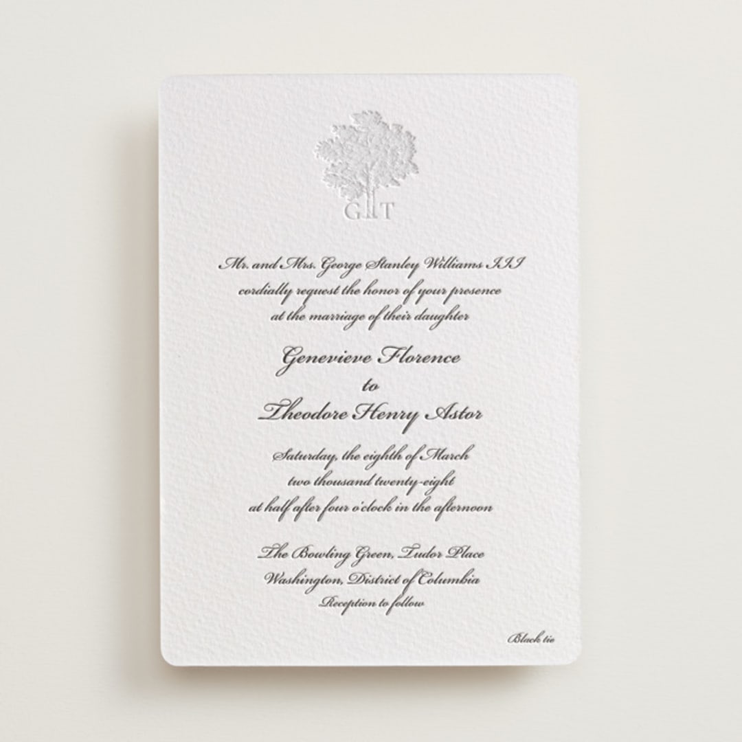"Astor Elegance" - Letterpress Wedding Invitations in Midnight by Clover and Lamb - Front
