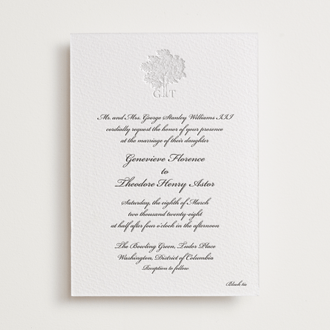 "Astor Elegance" - Letterpress Wedding Invitations in Midnight by Clover and Lamb - Front