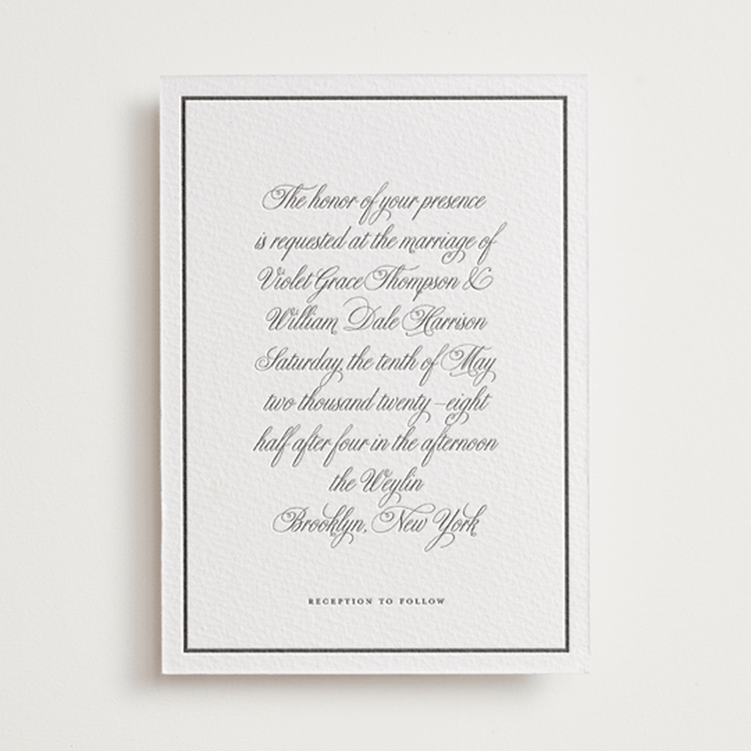 "The Day" - Letterpress Wedding Invitations in Soft Black by mo kelley - Front
