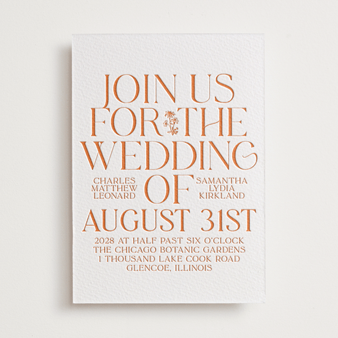 "Floral Emblem" - Letterpress Wedding Invitations in Pumpkin by Baumbirdy - Front