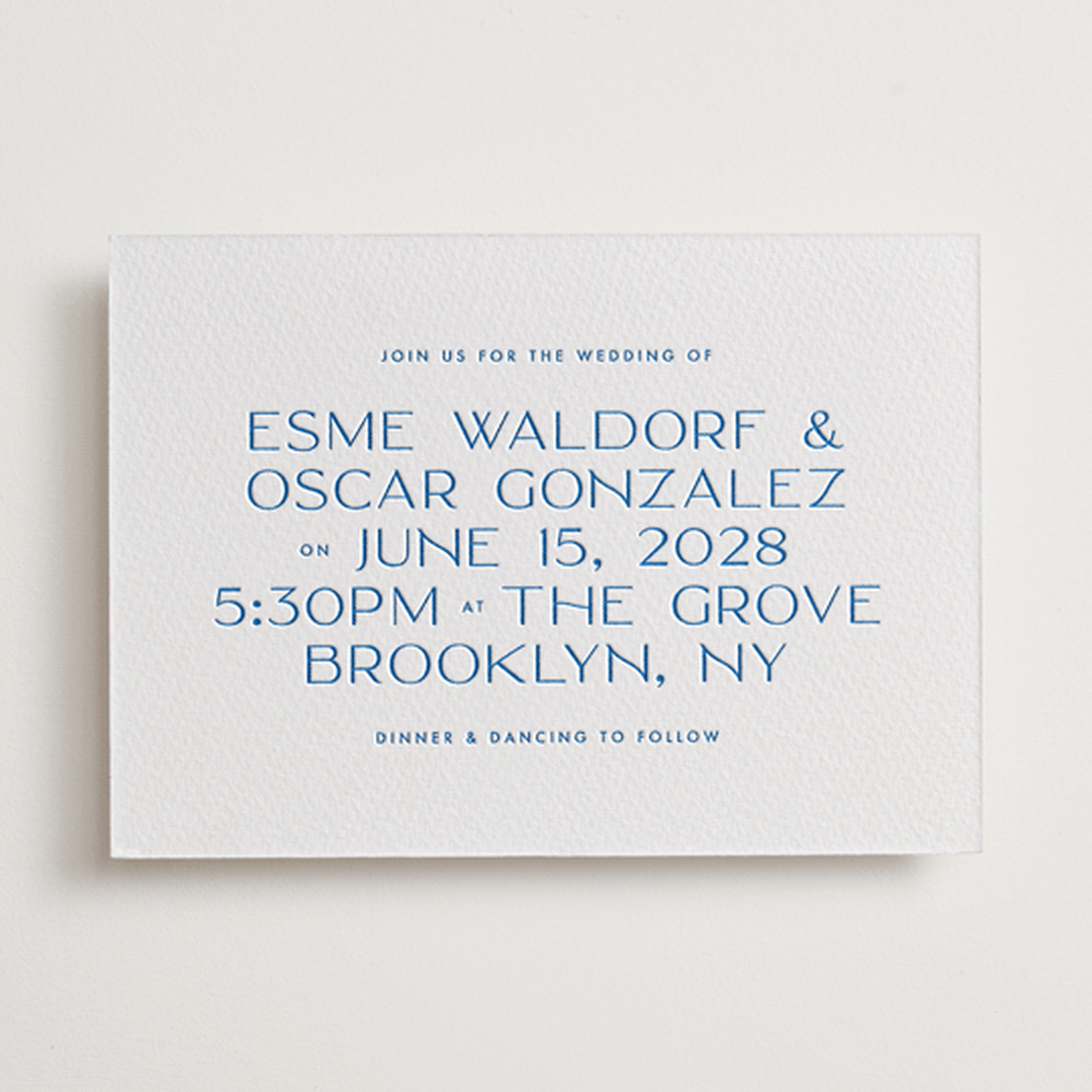 "Brooklyn" - Letterpress Wedding Invitations in Sapphire by Ellen Schlegelmilch - Front
