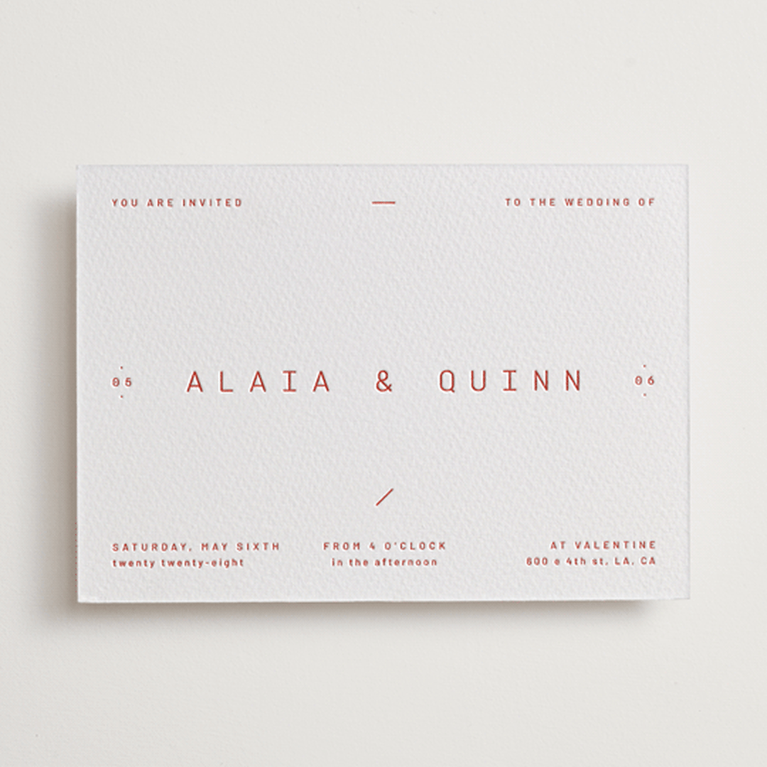 "Alaia" - Letterpress Wedding Invitations in Verona Sunset by Blustery August - Front