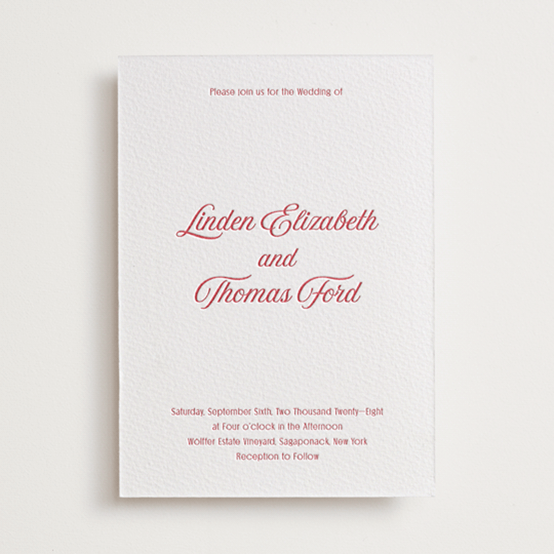 "Ritzy" - Letterpress Wedding Invitations in Scarlet by Nicoletta Savod - Front
