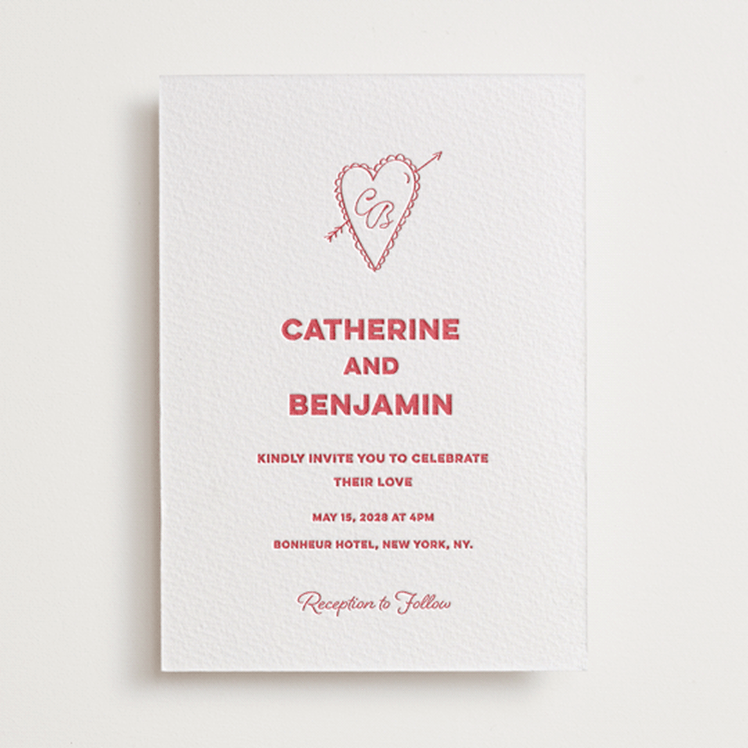 "Crazy Little Thing Called Love" - Letterpress Wedding Invitations in Scarlet by Helena Vitto - Front
