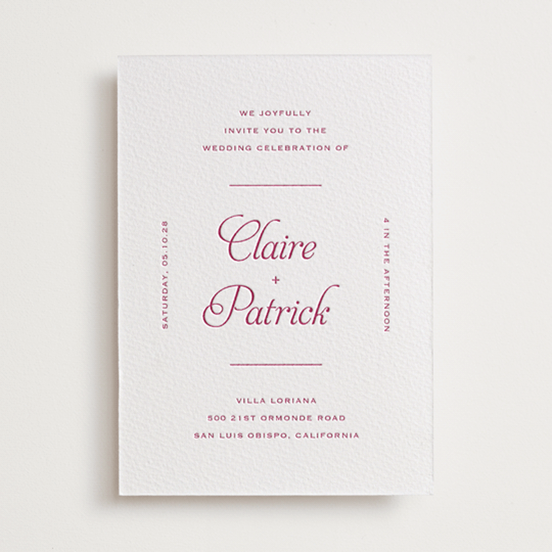 "Modernne" - Letterpress Wedding Invitations in Merlot by Carolyn MacLaren - Front