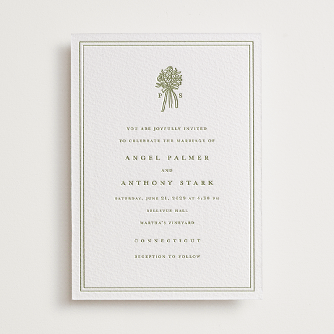"wedding bouquet" - Letterpress Wedding Invitations in Pistachio by Lori Wemple - Front