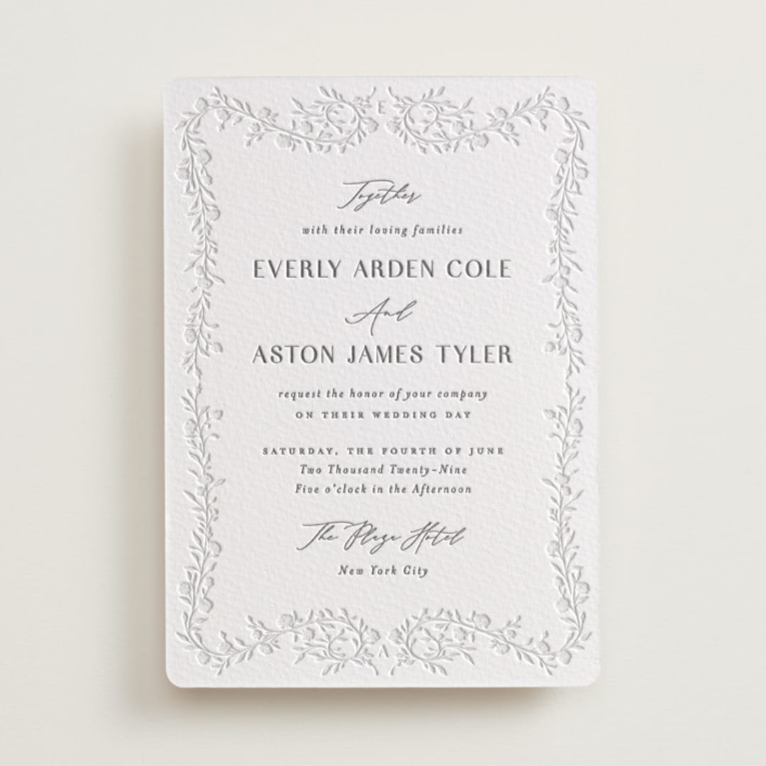 "Delicately" - Letterpress Wedding Invitations in Gravel by Nicoletta Savod - Front