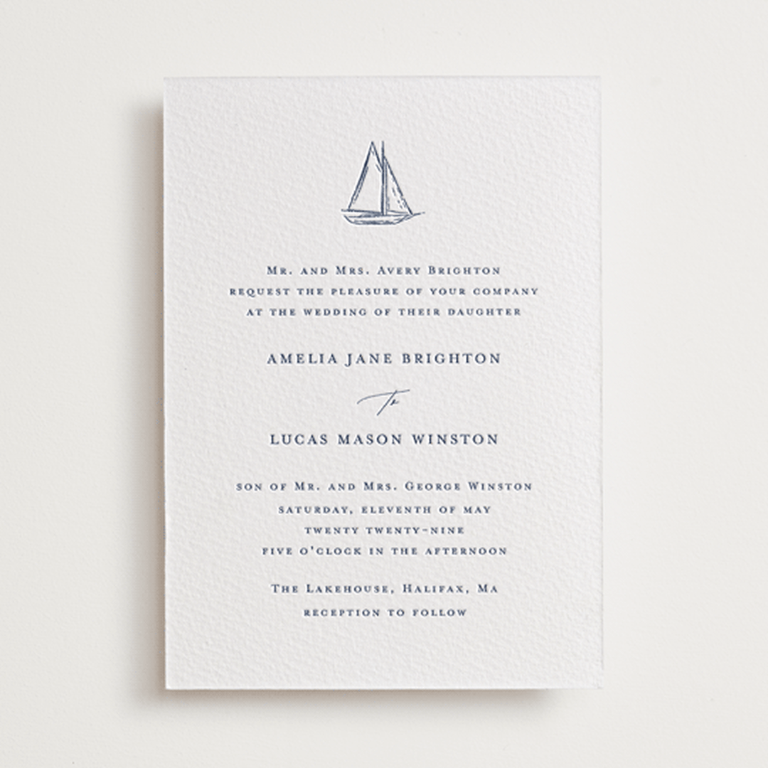 "Mariner" - Letterpress Wedding Invitations in Indigo by Jelena Vuletic - Front