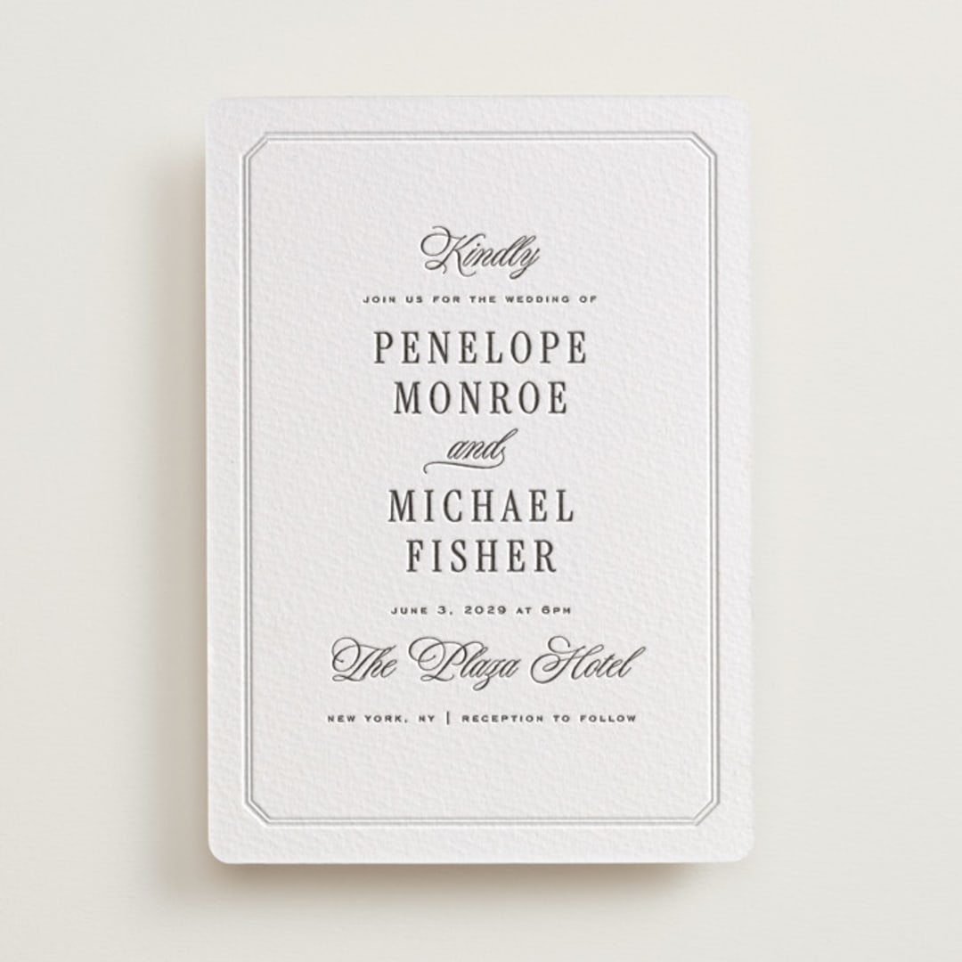 "Outlined" - Letterpress Wedding Invitations in Soft Black by Leah Bisch - Front