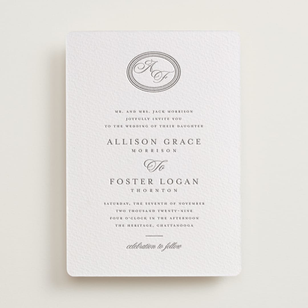 "Haverly" - Letterpress Wedding Invitations in Graphite by Jessica Williams - Front