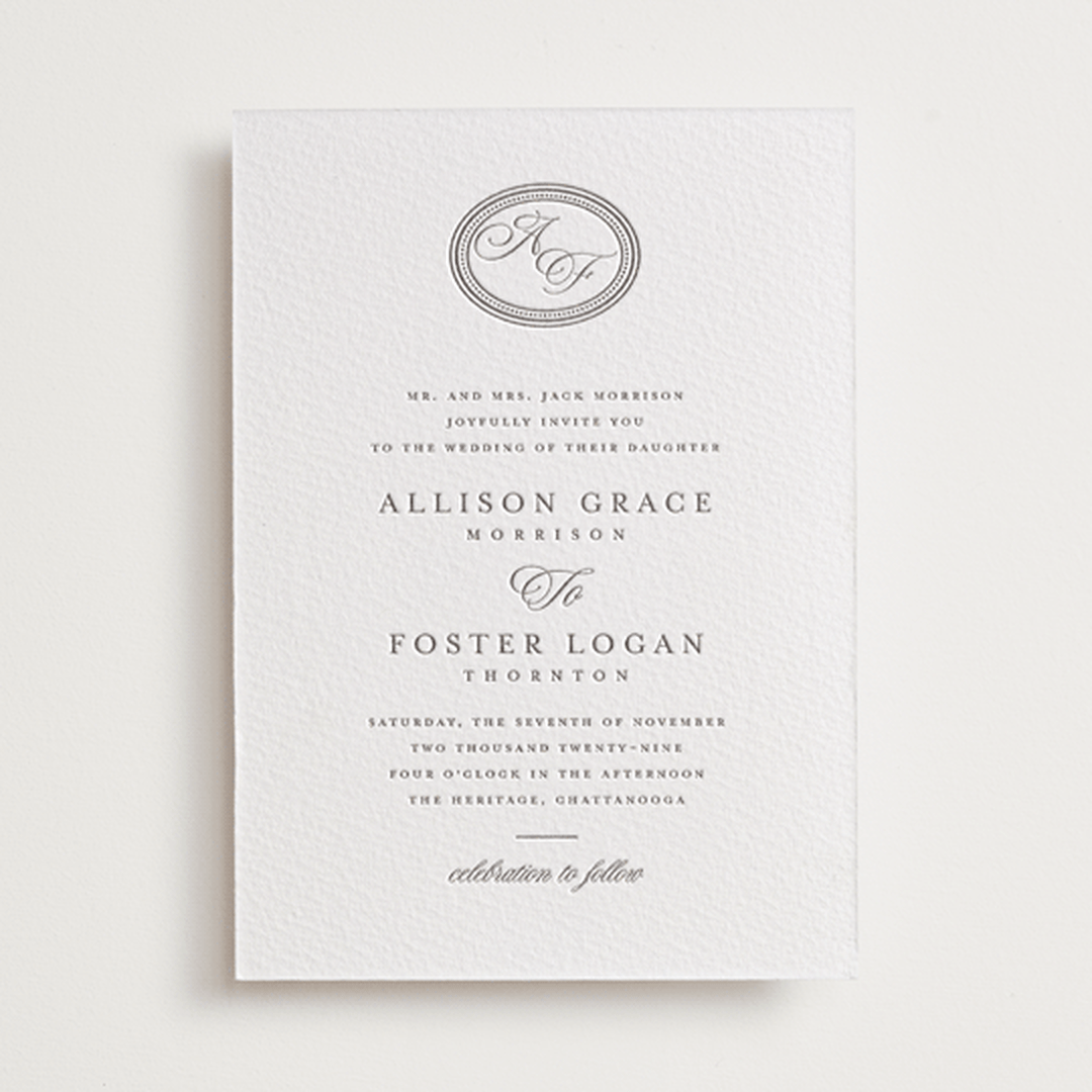 "Haverly" - Letterpress Wedding Invitations in Graphite by Jessica Williams - Front