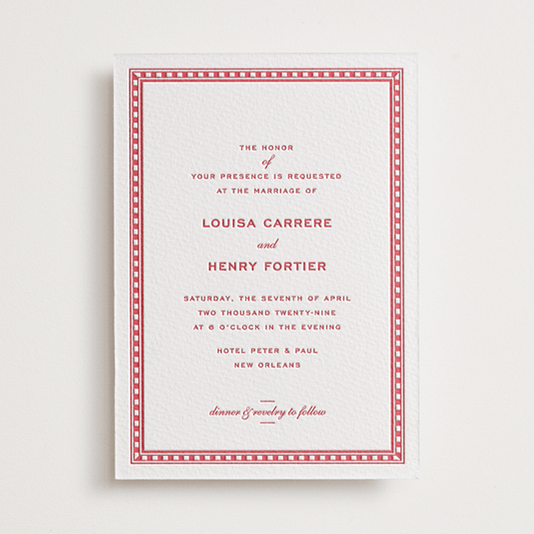 "Larkin" - Letterpress Wedding Invitations in Scarlet by Megan Davis - Front