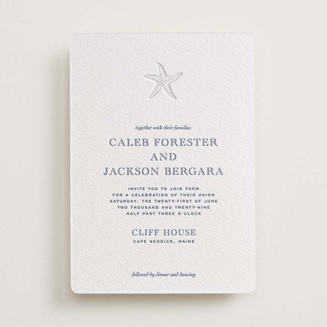 "The Sea" - Letterpress Wedding Invitations in Aegean by Jenna Holcomb - Front