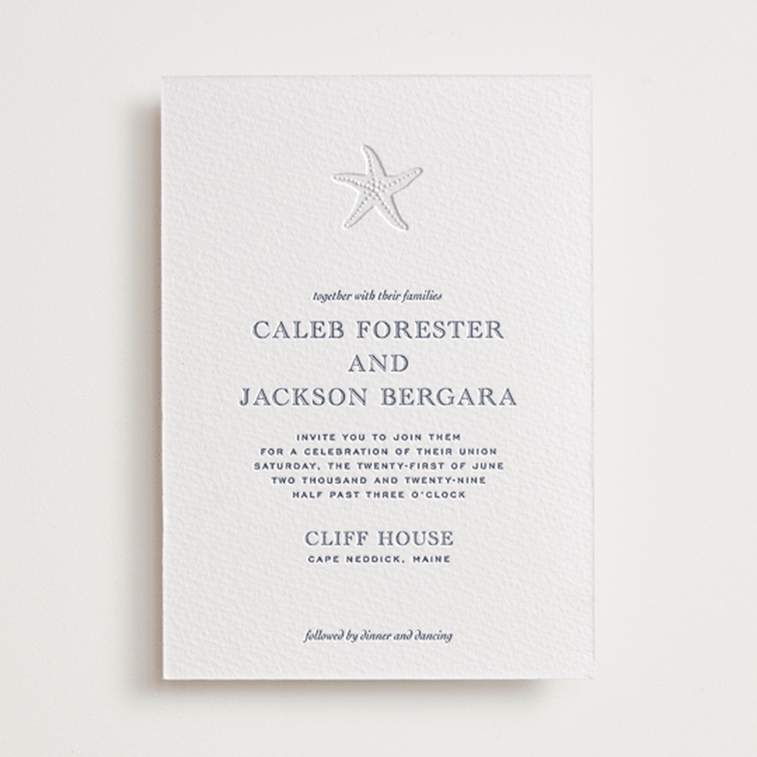 "The Sea" - Letterpress Wedding Invitations in Aegean by Jenna Holcomb - Front