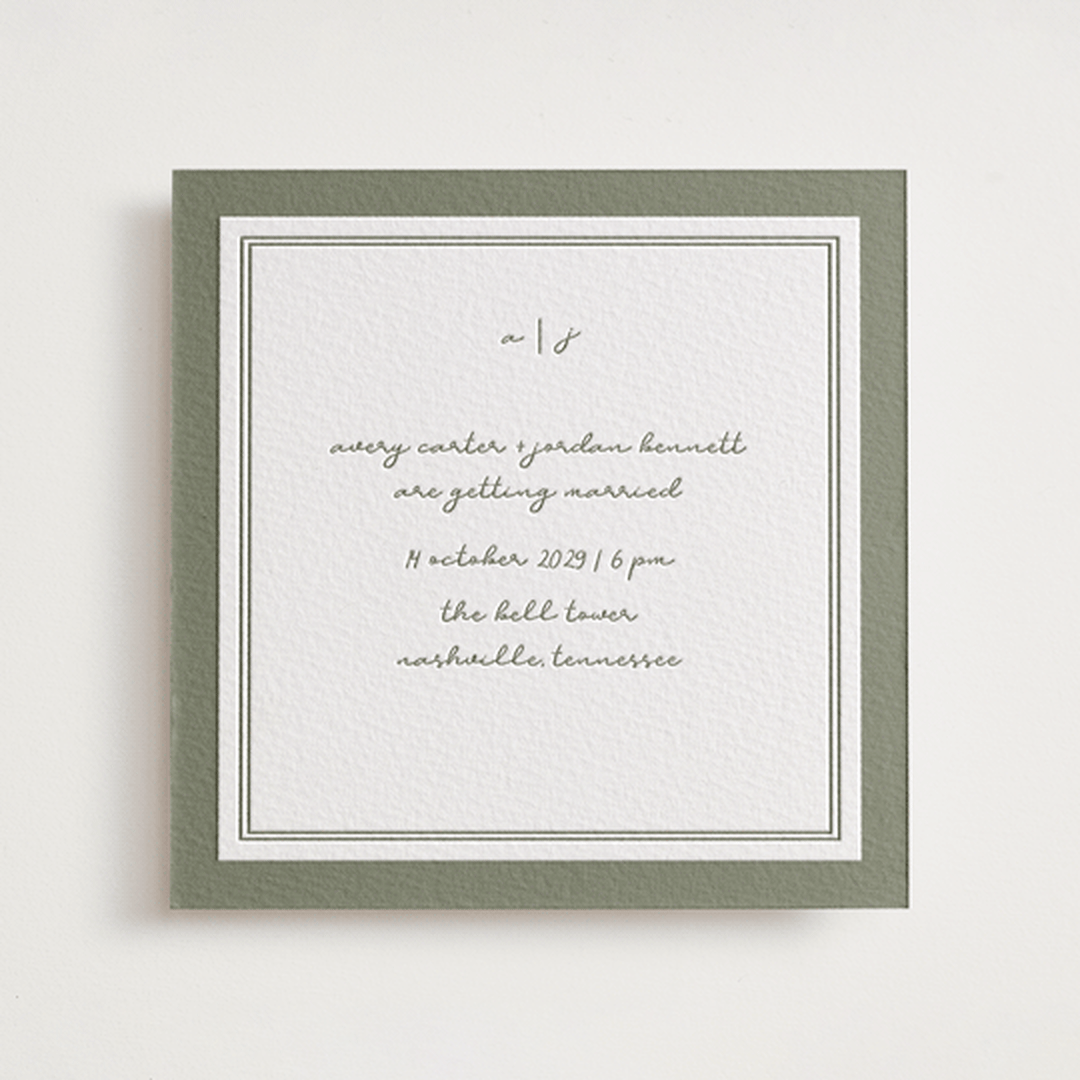 "The Verdure Suite" - Letterpress Wedding Invitations in Moss by Brittney Jensen - Front