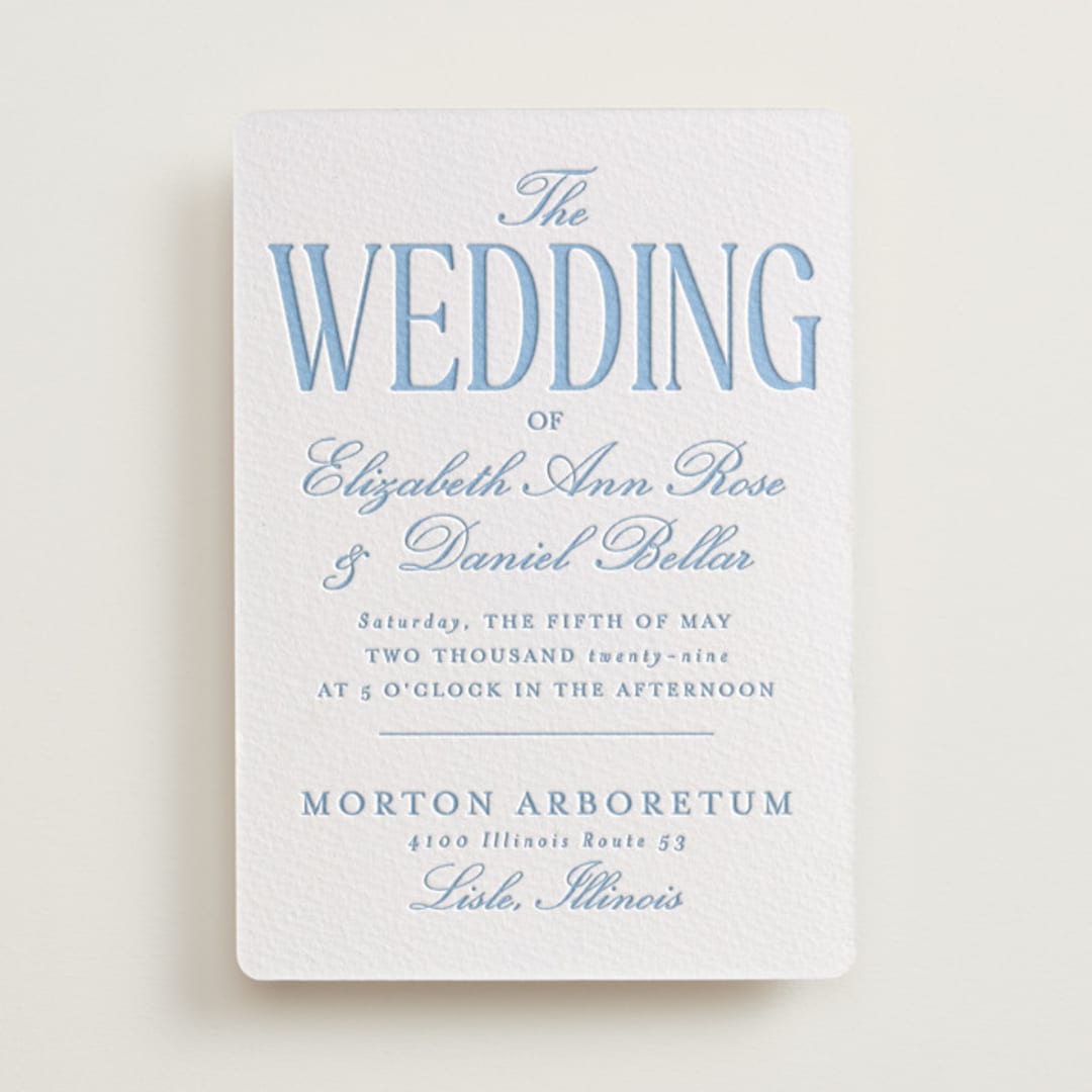 "Big Day" - Letterpress Wedding Invitations in Sky Blue by Baumbirdy - Front