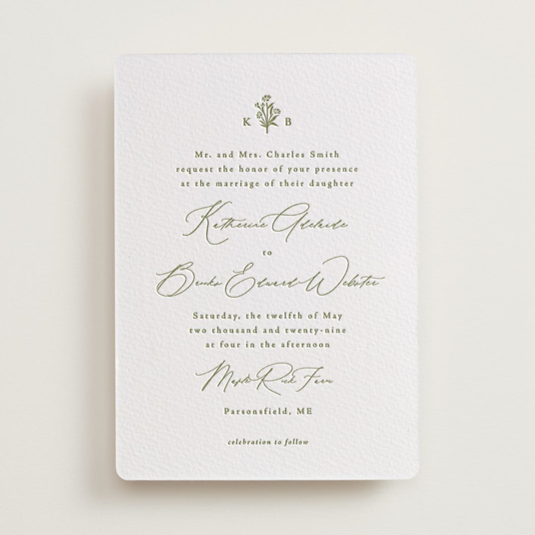 "Posy" - Letterpress Wedding Invitations in Pistachio by Olivia Raufman - Front