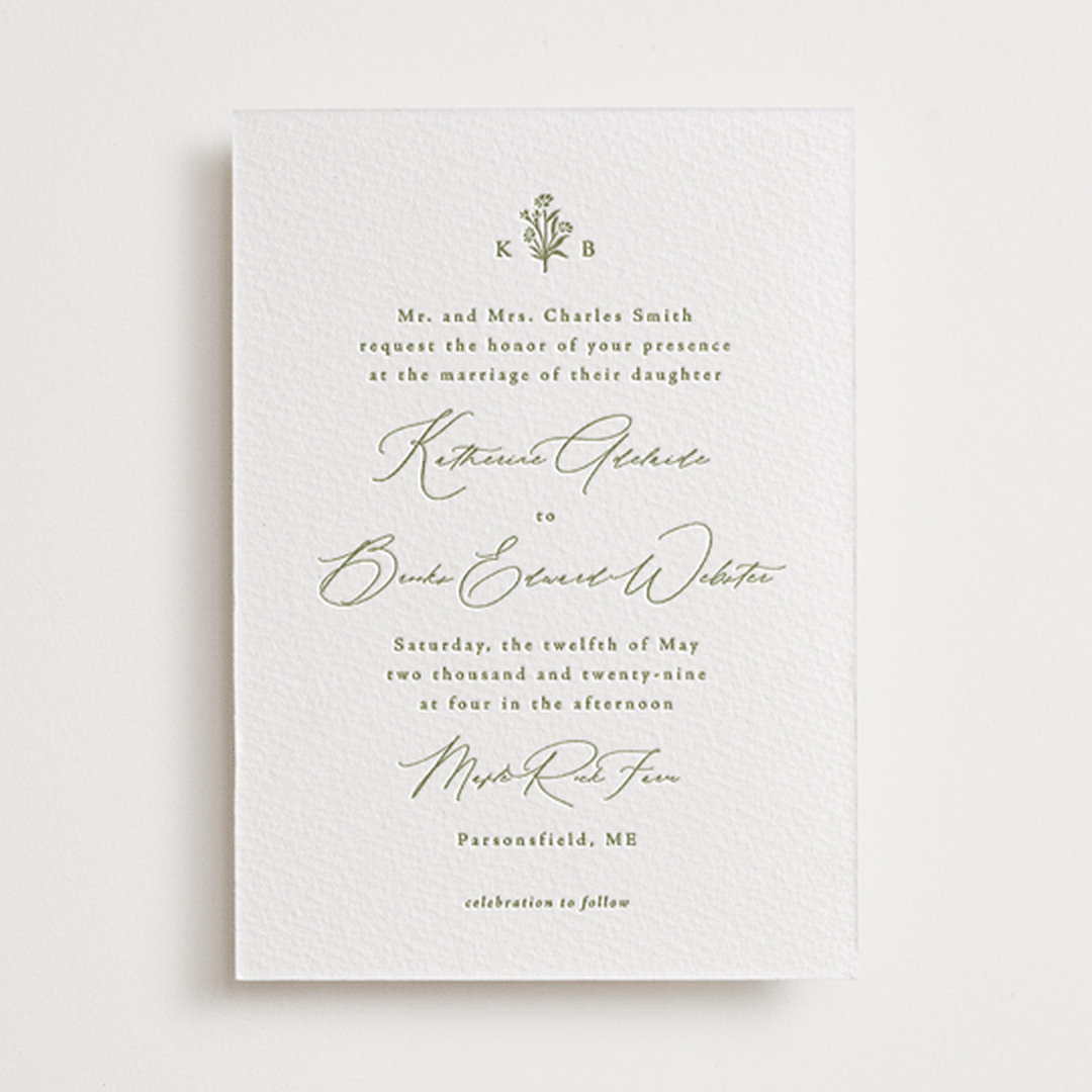 "Posy" - Letterpress Wedding Invitations in Pistachio by Olivia Raufman - Front