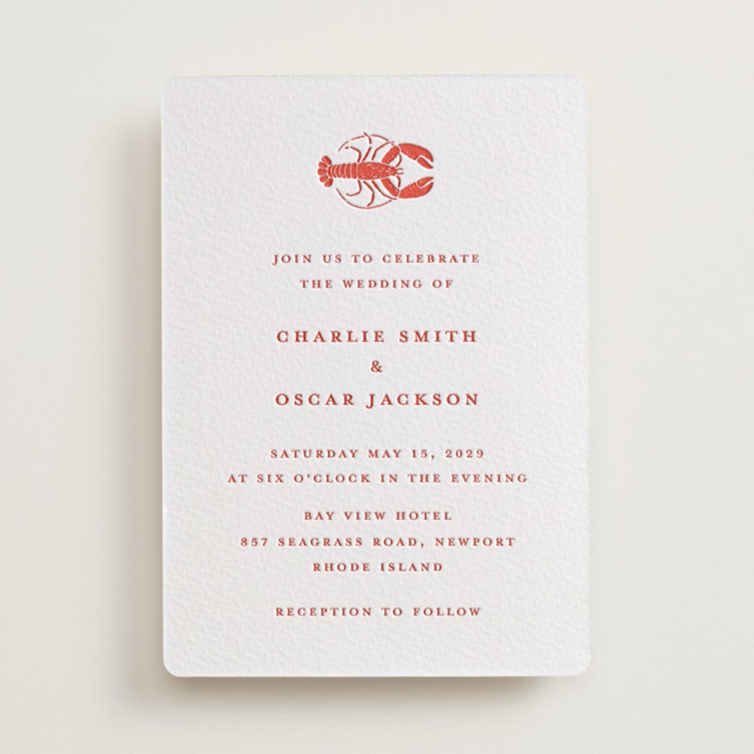 "lobster" - Letterpress Wedding Invitations in Neon Orange by Pippa Shaw - Front