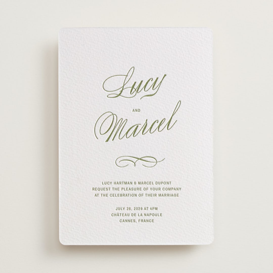 "Love in the Afternoon" - Letterpress Wedding Invitations in Pistachio by Ani Somi - Front
