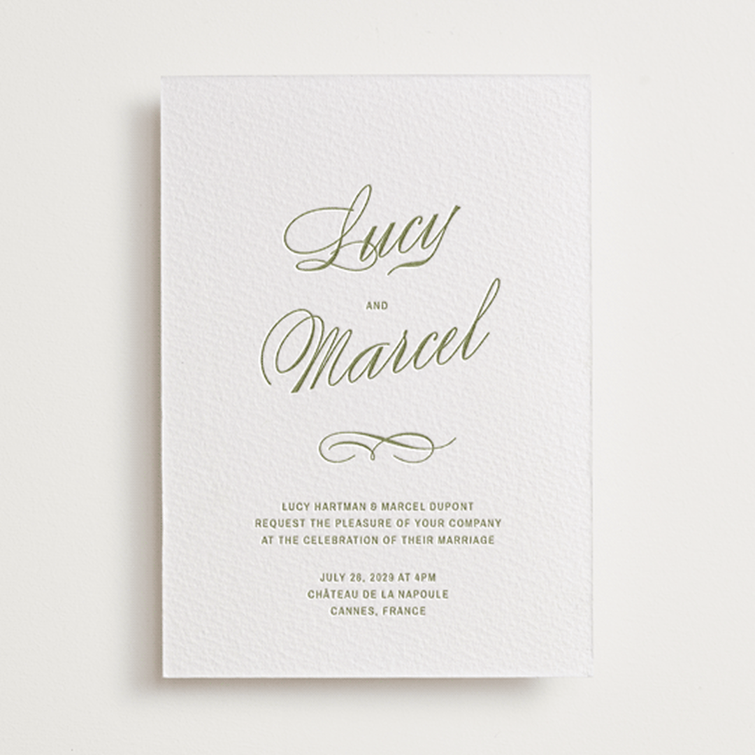 "Love in the Afternoon" - Letterpress Wedding Invitations in Pistachio by Ani Somi - Front