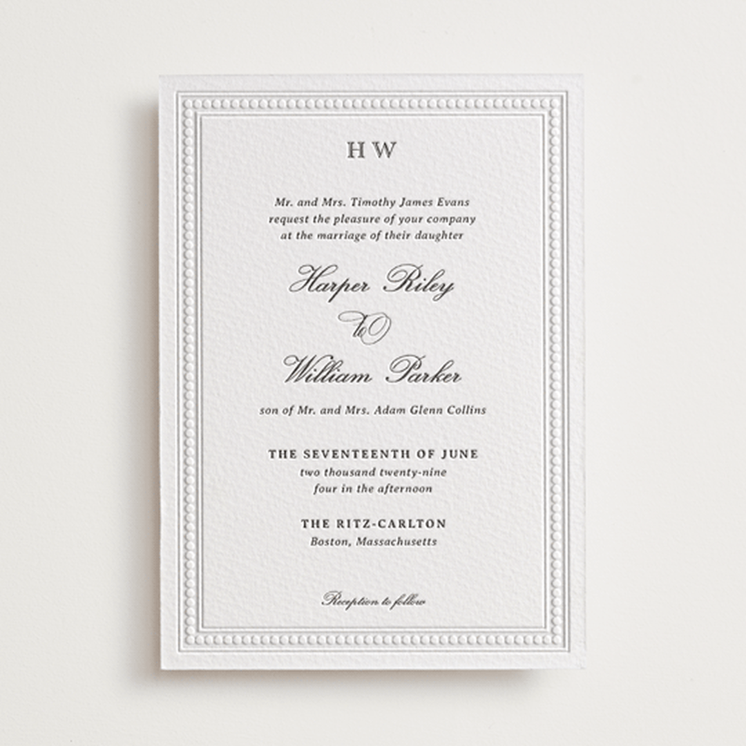 "The Ritz" - Letterpress Wedding Invitations in Soft Black by Jenna Holcomb - Front