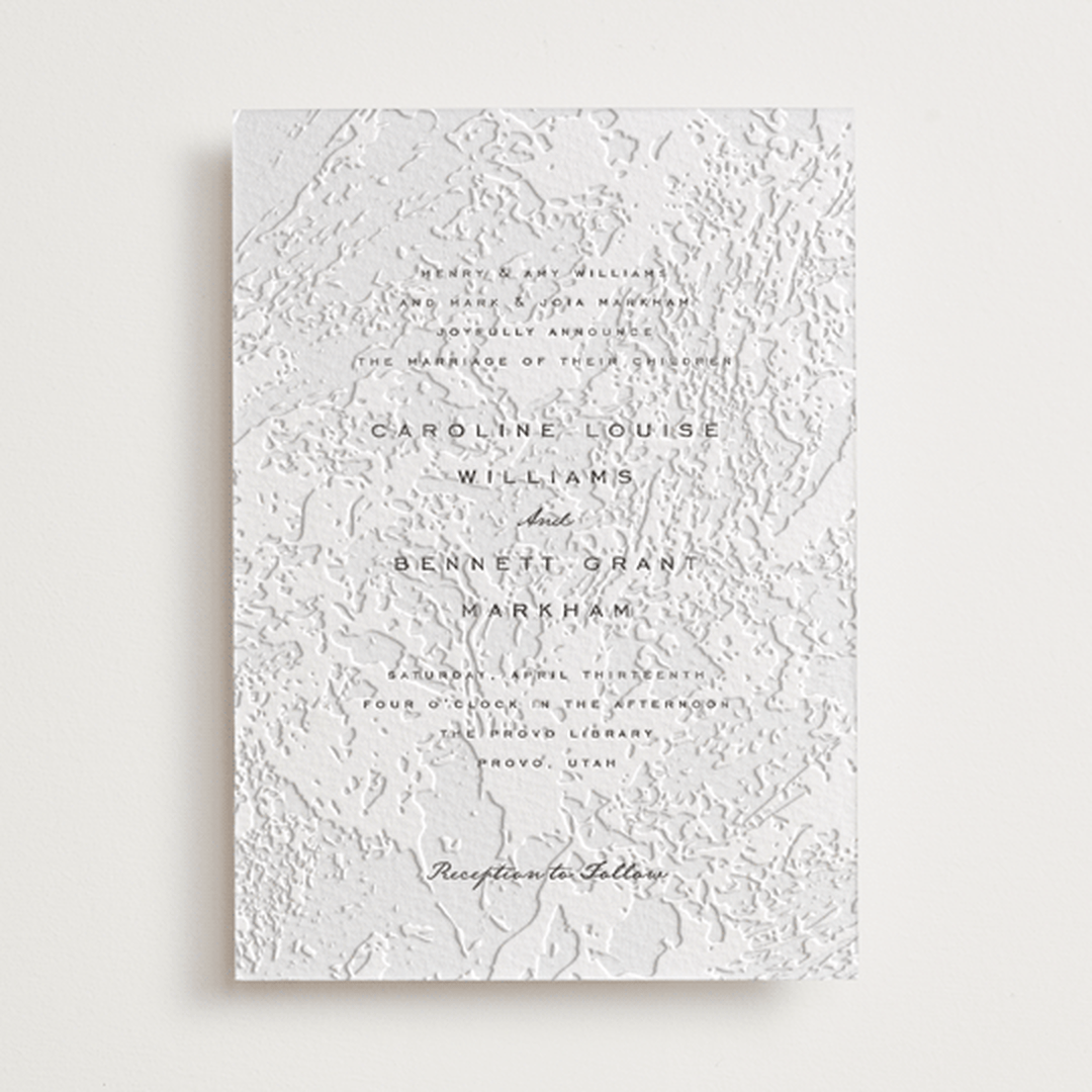 "Subtle Marble" - Letterpress Wedding Invitations in Soft Black by Erin L. Wilson - Front