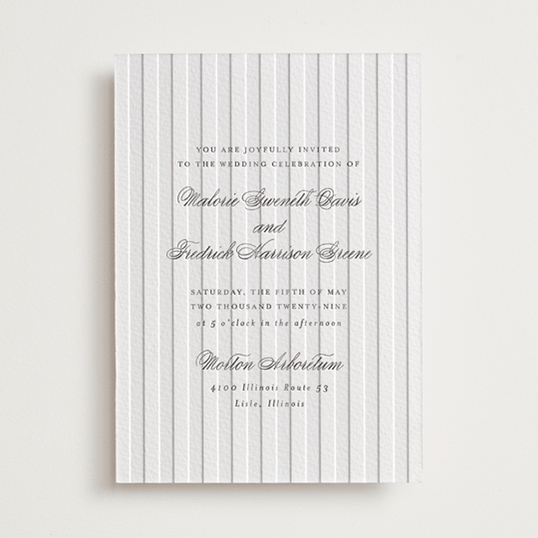 "Striped" - Letterpress Wedding Invitations in Soft Black by Baumbirdy - Front