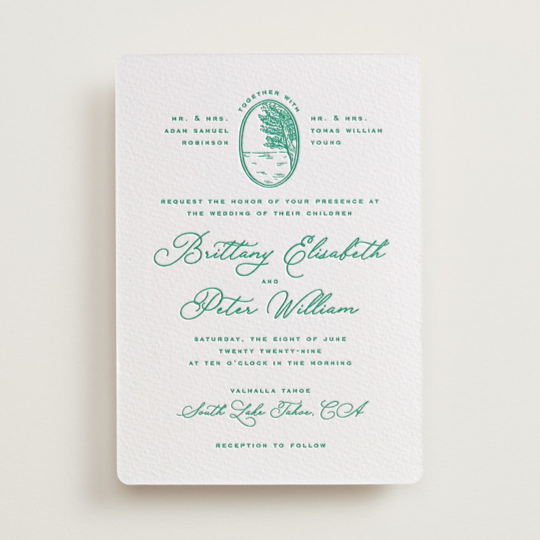 "Lakeview" - Letterpress Wedding Invitations in Shamrock by Claudia Orengo - Front