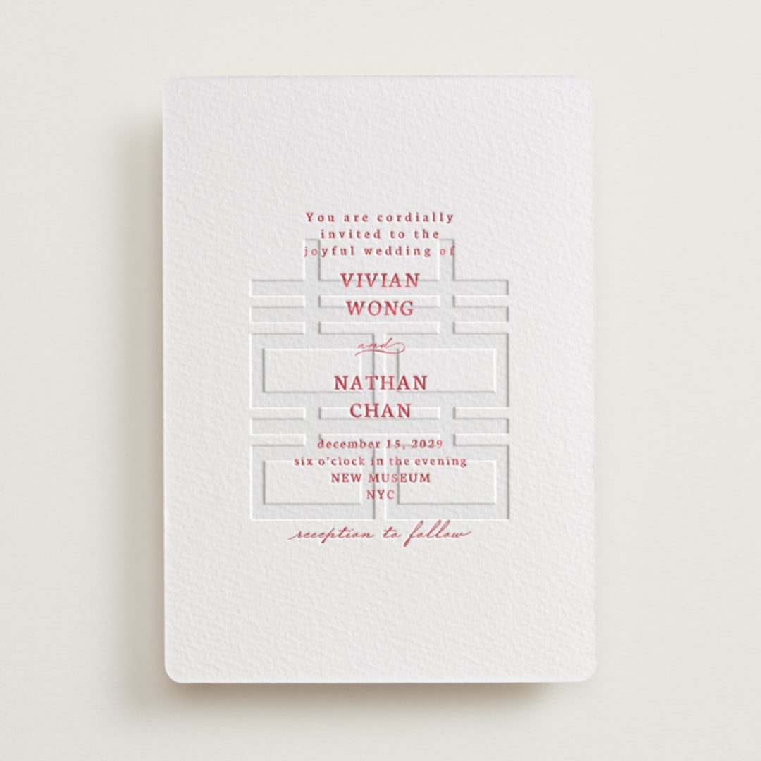 "simply happy" - Letterpress Wedding Invitations in Scarlet by Deborah Chou - Front