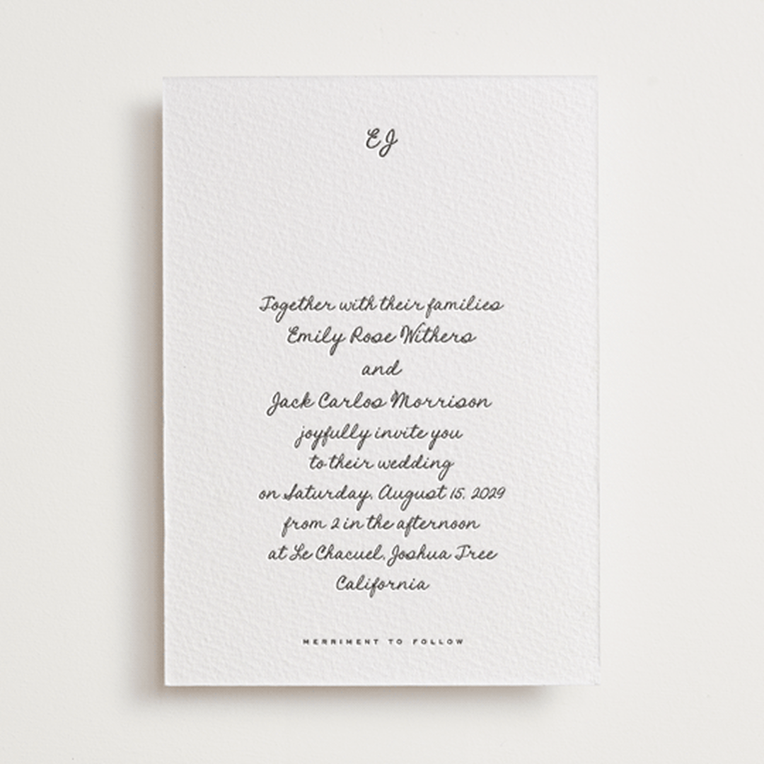 "Lover's Lantern" - Letterpress Wedding Invitations in Soft Black by Blustery August - Front