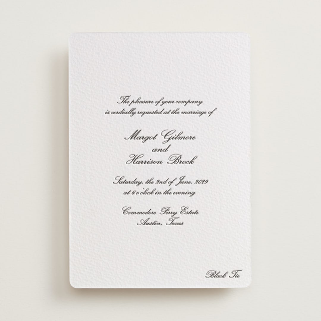 "Cornelia" - Letterpress Wedding Invitations in Soft Black by Megan Davis - Front