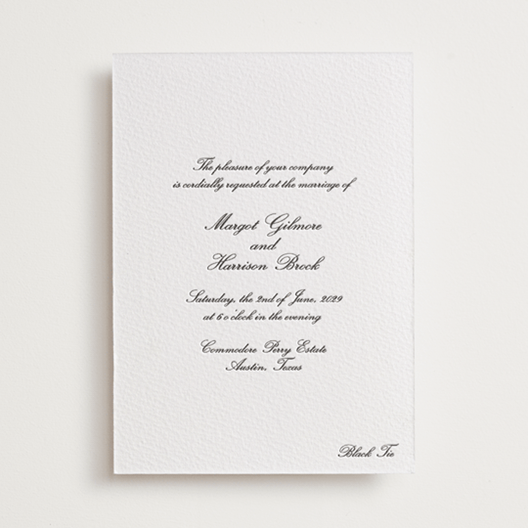 "Cornelia" - Letterpress Wedding Invitations in Soft Black by Megan Davis - Front
