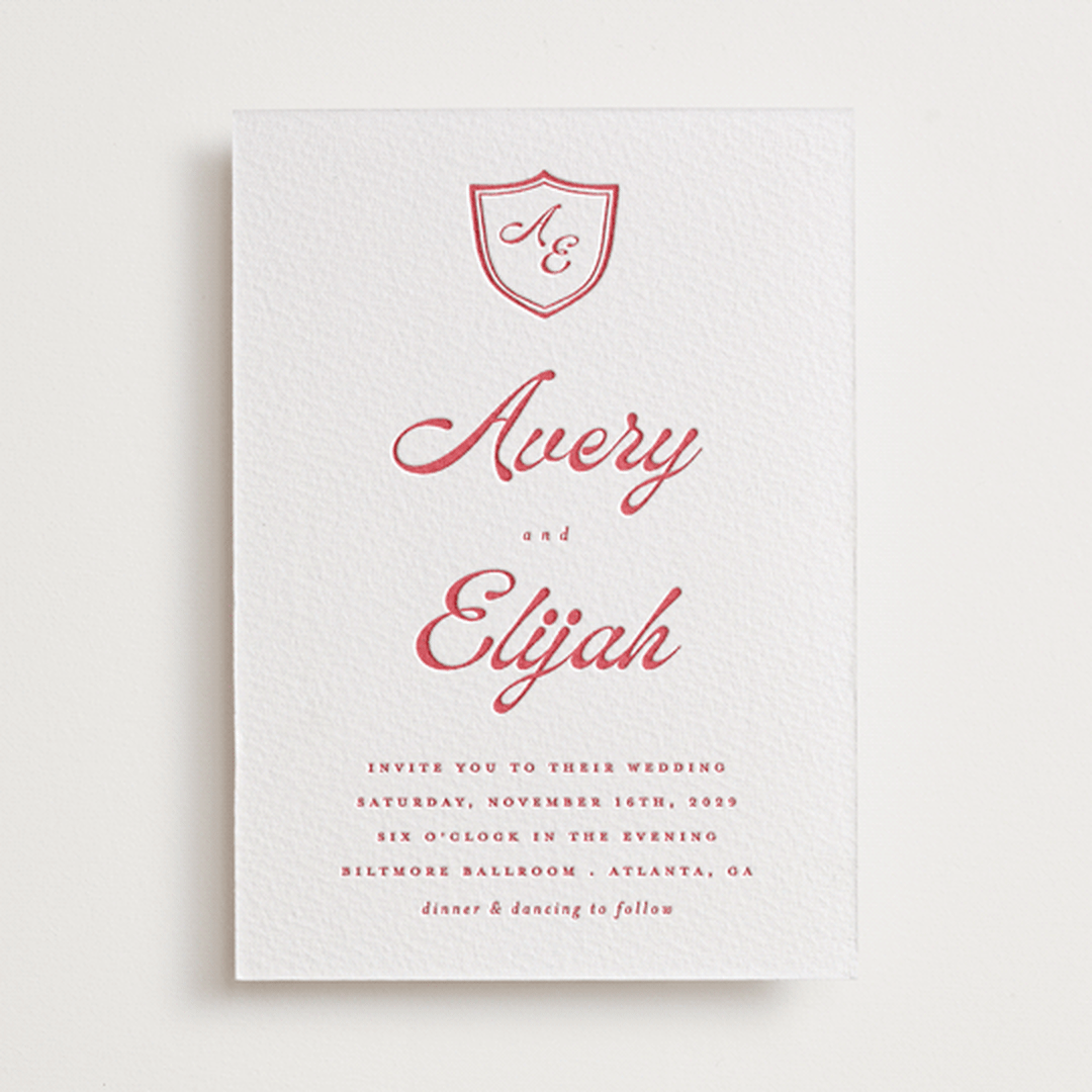 "Prep School" - Letterpress Wedding Invitations in Scarlet by Morgan Kendall - Front