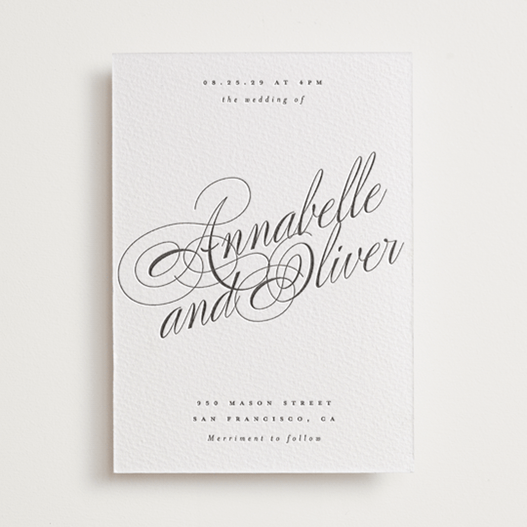 "Forever" - Letterpress Wedding Invitations in Soft Black by Hudson meet Rose - Front