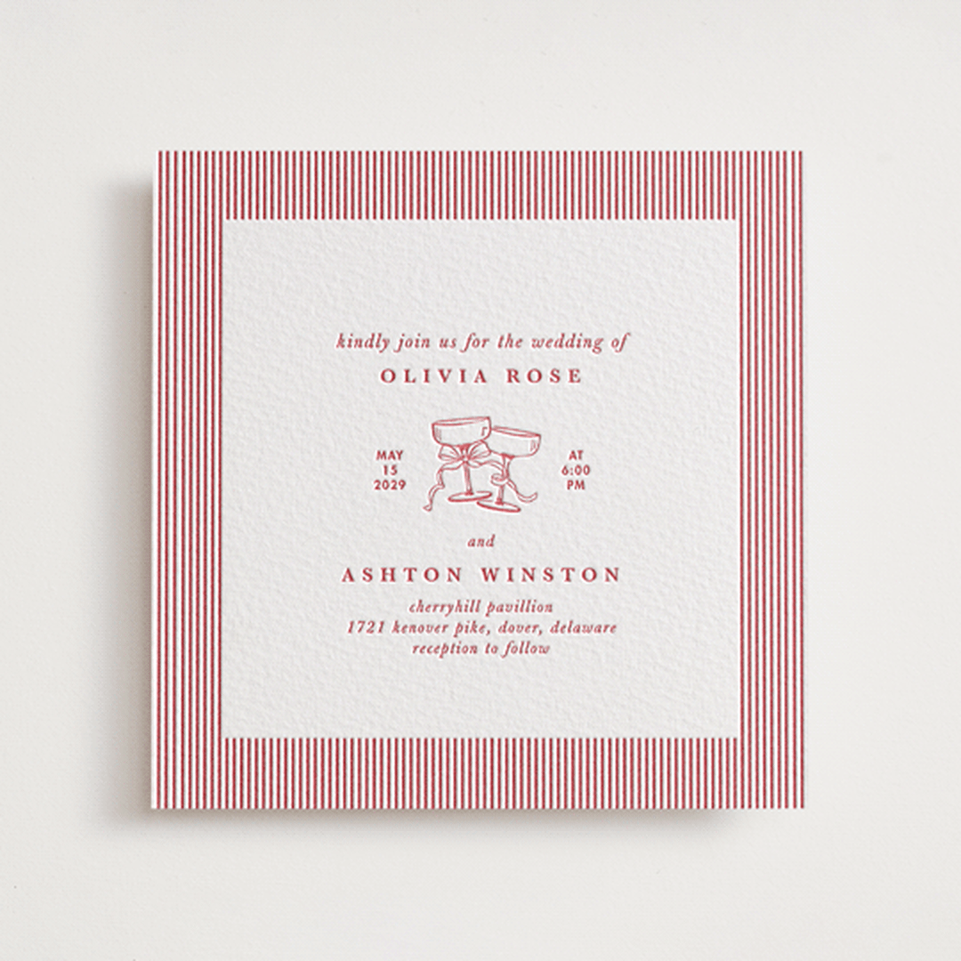 "Classic Cherries" - Letterpress Wedding Invitations in Scarlet by Charter Oaks Creative - Front