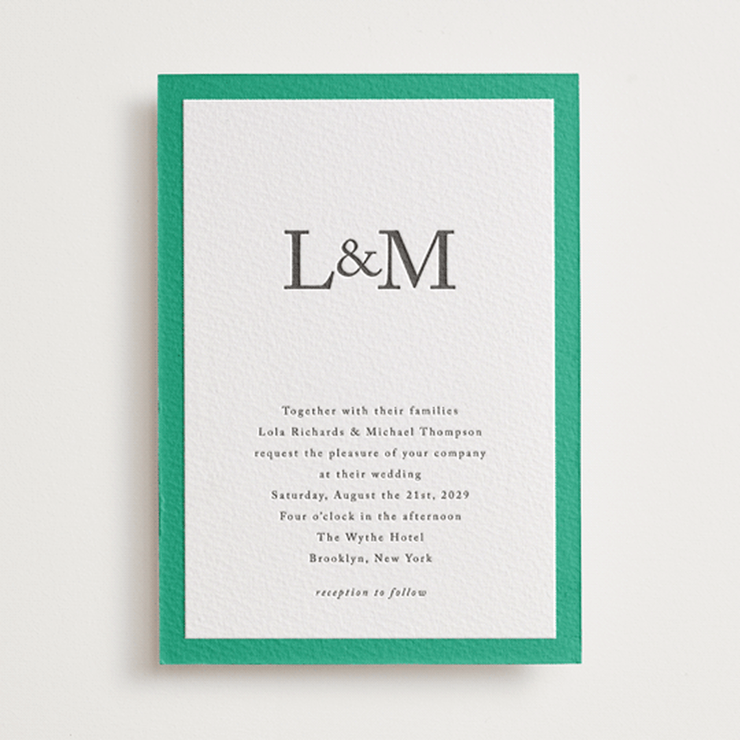 "Classic Initials" - Letterpress Wedding Invitations in Soft Black by mo kelley - Front