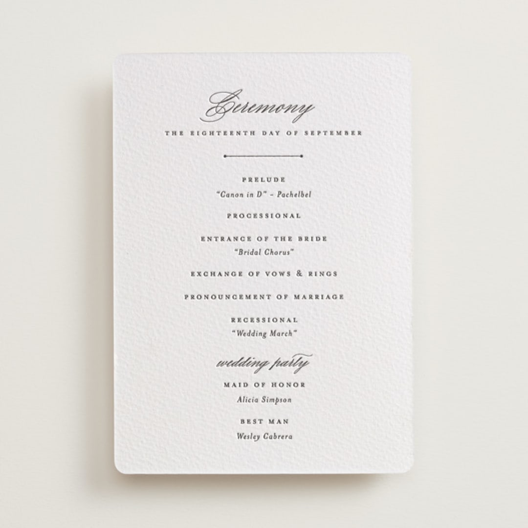 "classic composition" - Letterpress Wedding Programs in Soft Black by Olivia Raufman - Front