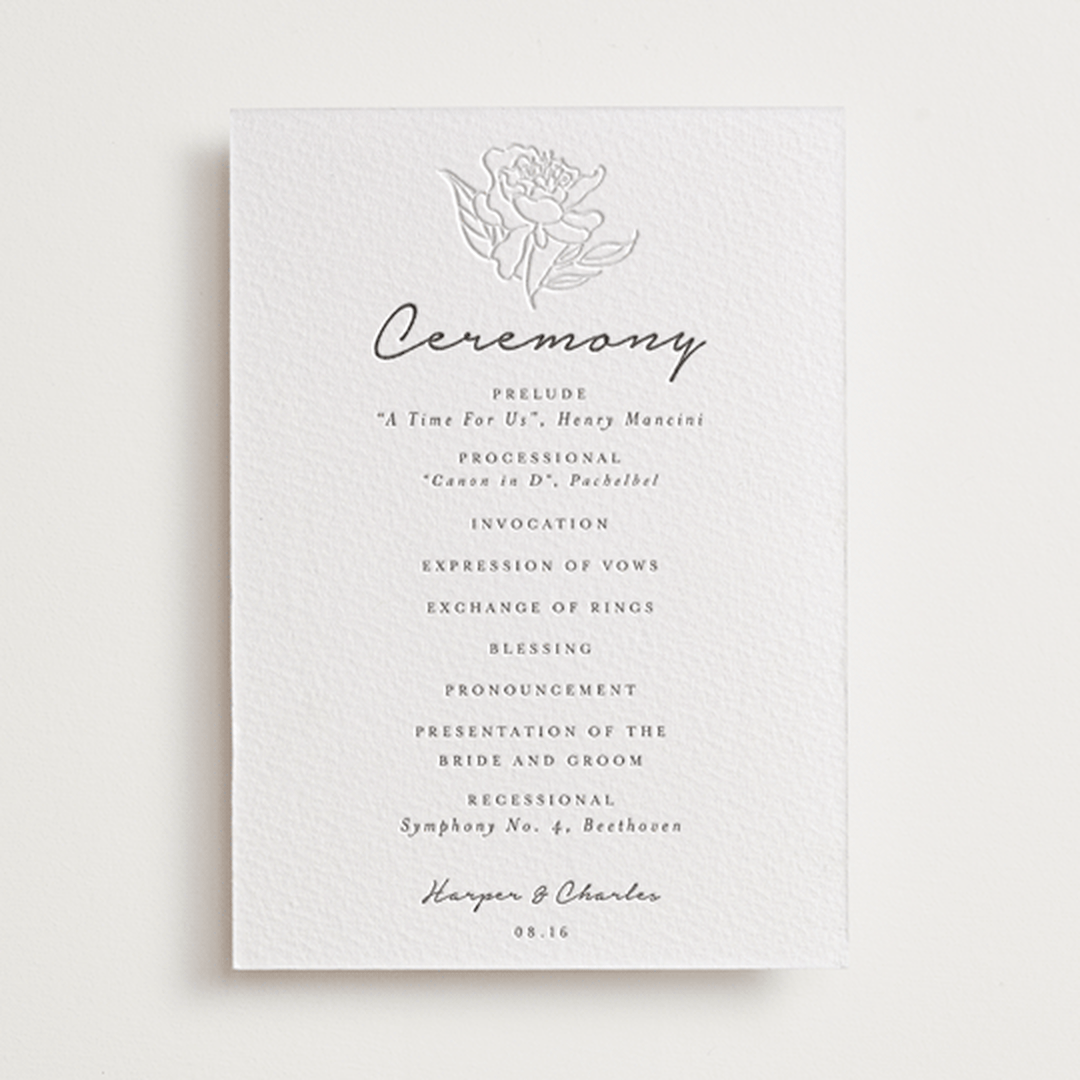 "my dearest" - Letterpress Wedding Programs in Soft Black by Qing Ji - Front